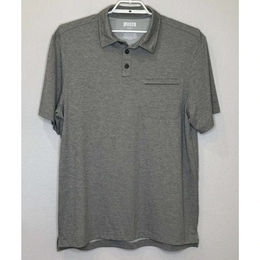 Duluth Trading Co Polo Shirt Mens Sz Large Heathered Gray Short Sleeve‎ Collared